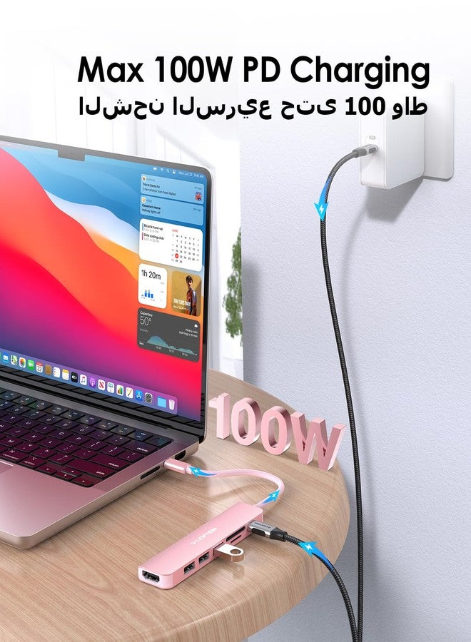 لينشن موزع USB-C من LENTION مع شحن بقوة 100 واط، ومنفذ HDMI بدقة 4K، وقارئ بطاقات مزدوج، ومتوافق مع USB 3.0 و 2.0، متوافق مع أجهزة MacBook Pro 2025-2016، و Mac Air/Surface الجديد، و Chromebook، وغيرها، محول برنامج تشغيل مستقر (CB-CE18، ذهبي وردي) - Image 5