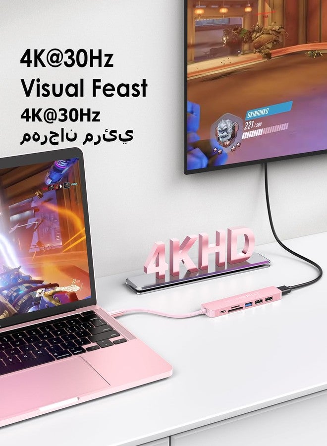 لينشن موزع USB-C من LENTION مع شحن بقوة 100 واط، ومنفذ HDMI بدقة 4K، وقارئ بطاقات مزدوج، ومتوافق مع USB 3.0 و 2.0، متوافق مع أجهزة MacBook Pro 2025-2016، و Mac Air/Surface الجديد، و Chromebook، وغيرها، محول برنامج تشغيل مستقر (CB-CE18، ذهبي وردي) - Image 2