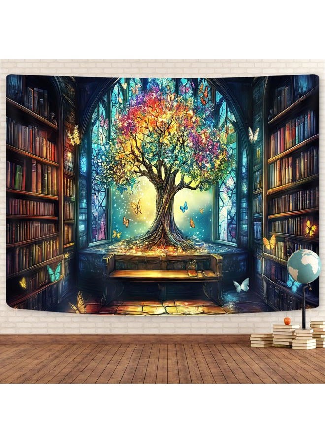 GOAOK Mysterious Library Tapestry, Fantasy Enchanted Tree Magic Bookshelf Aesthetic Tapestry for Classroom, Witchy Fairy Tree Vintage Bookshelf Book Art Tapestry Wall Hanging College Room Bedroom, 60X40 - Image 2