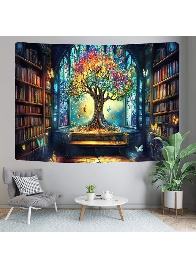 GOAOK Mysterious Library Tapestry, Fantasy Enchanted Tree Magic Bookshelf Aesthetic Tapestry for Classroom, Witchy Fairy Tree Vintage Bookshelf Book Art Tapestry Wall Hanging College Room Bedroom, 60X40 - Image 4