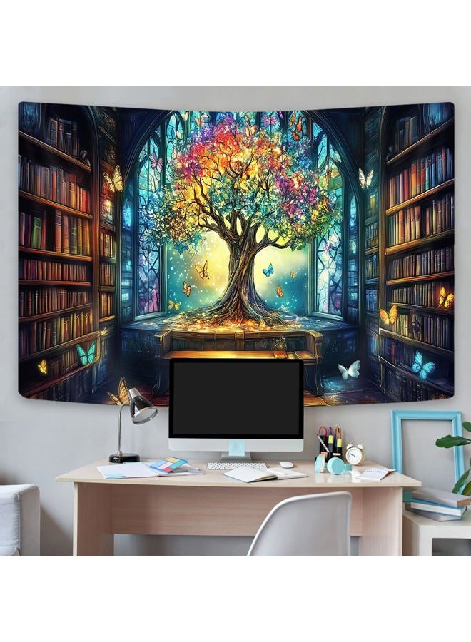 GOAOK Mysterious Library Tapestry, Fantasy Enchanted Tree Magic Bookshelf Aesthetic Tapestry for Classroom, Witchy Fairy Tree Vintage Bookshelf Book Art Tapestry Wall Hanging College Room Bedroom, 60X40 - Image 3
