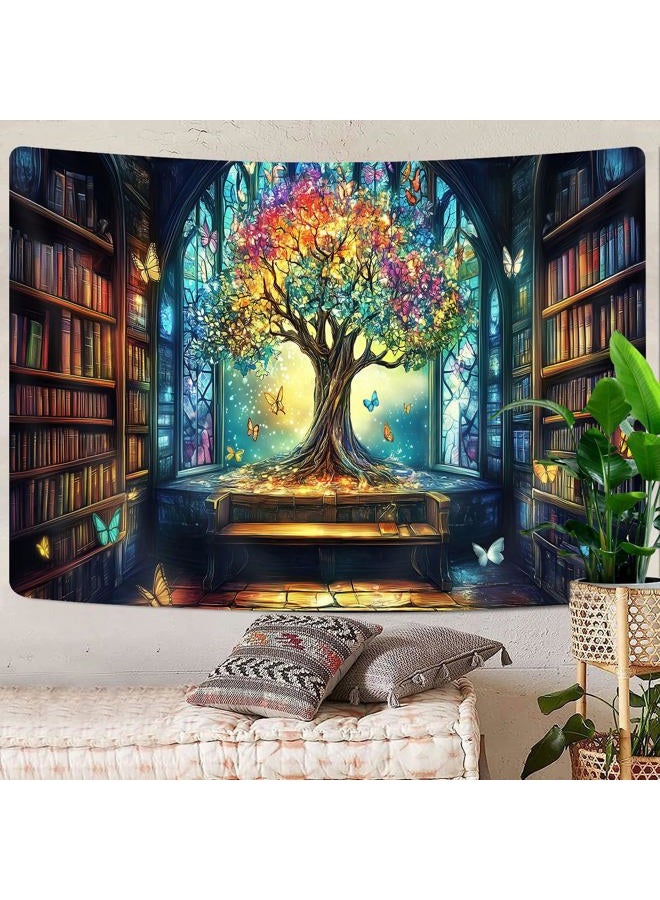GOAOK Mysterious Library Tapestry, Fantasy Enchanted Tree Magic Bookshelf Aesthetic Tapestry for Classroom, Witchy Fairy Tree Vintage Bookshelf Book Art Tapestry Wall Hanging College Room Bedroom, 60X40 - Image 5