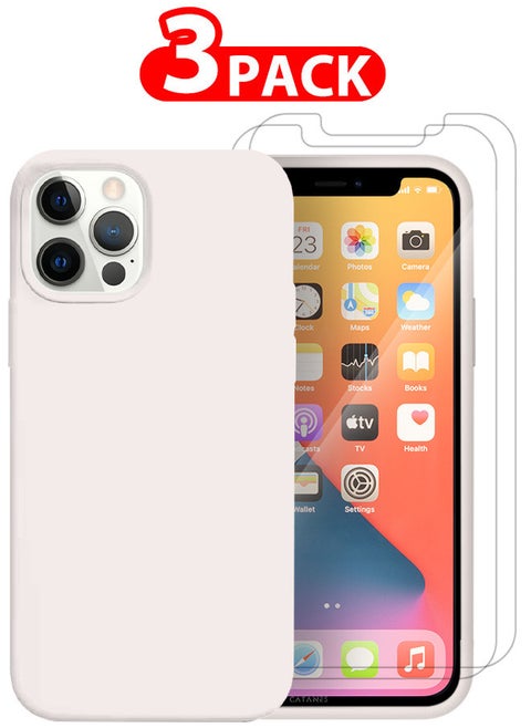 [for iPhone 12 Pro Max] 3 Pack Silicone Case and 2 Screen Protectors Shockproof Protective Case Anti Scratch Smooth Case Cover/White