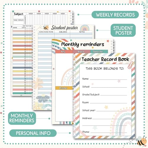 Fuyoooo Teacher Record Book Teacher Grade Books 2025-2026 Spiral Bound Record Class Grade Book Office Favors Gift for Classroom Attendance Supplies Decoration Double Sided(Boho) - Image 3
