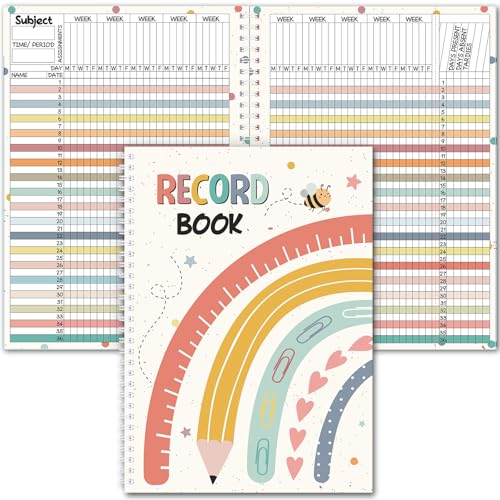 Fuyoooo Teacher Record Book Teacher Grade Books 2025-2026 Spiral Bound Record Class Grade Book Office Favors Gift for Classroom Attendance Supplies Decoration Double Sided(Boho) - Image 1