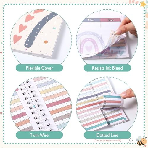 Fuyoooo Teacher Record Book Teacher Grade Books 2025-2026 Spiral Bound Record Class Grade Book Office Favors Gift for Classroom Attendance Supplies Decoration Double Sided(Boho) - Image 4