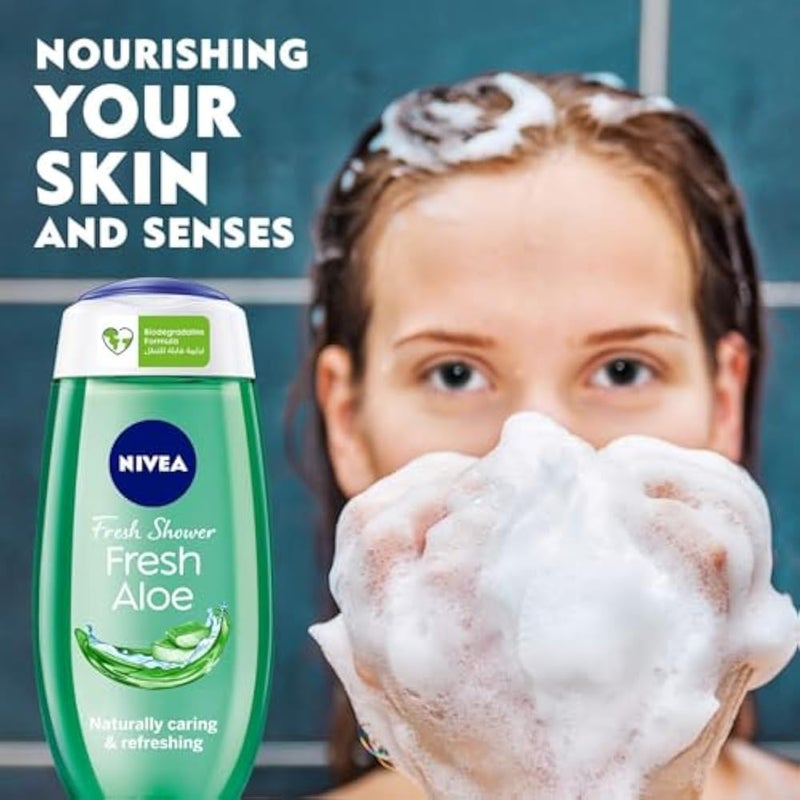 NIVEA Shower Gel Body Wash, Fresh Aloe Natural Aloe Vera Fresh Scent, 250ml - Image 2