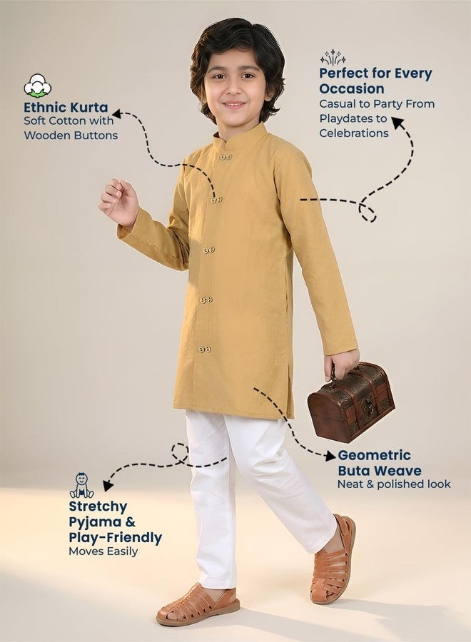 POLKA TOTS Cotton Baby Boys Ethnic Kurta Dhoti Set | Boys Ethnic Kurta Pajama Set | Striped Kurta Pyjama Kids & Toddlers | Traditional & Festive Clothing | Mandarin Collar, Regular Fit | Yellow 2-3 Y - Image 5