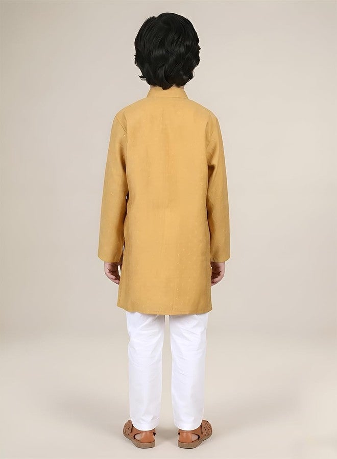 POLKA TOTS Cotton Baby Boys Ethnic Kurta Dhoti Set | Boys Ethnic Kurta Pajama Set | Striped Kurta Pyjama Kids & Toddlers | Traditional & Festive Clothing | Mandarin Collar, Regular Fit | Yellow 2-3 Y - Image 2