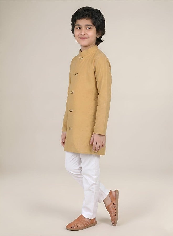 POLKA TOTS Cotton Baby Boys Ethnic Kurta Dhoti Set | Boys Ethnic Kurta Pajama Set | Striped Kurta Pyjama Kids & Toddlers | Traditional & Festive Clothing | Mandarin Collar, Regular Fit | Yellow 2-3 Y - Image 4