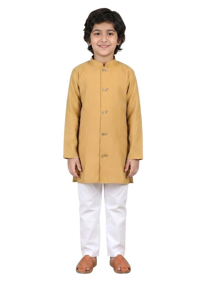 POLKA TOTS Cotton Baby Boys Ethnic Kurta Dhoti Set | Boys Ethnic Kurta Pajama Set | Striped Kurta Pyjama Kids & Toddlers | Traditional & Festive Clothing | Mandarin Collar, Regular Fit | Yellow 2-3 Y - Image 1