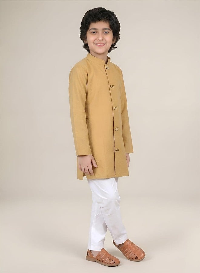 POLKA TOTS Cotton Baby Boys Ethnic Kurta Dhoti Set | Boys Ethnic Kurta Pajama Set | Striped Kurta Pyjama Kids & Toddlers | Traditional & Festive Clothing | Mandarin Collar, Regular Fit | Yellow 2-3 Y - Image 3