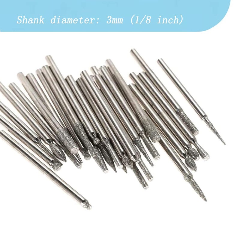 LUO KE ð‹ð®ð¨ ð¤ðž 30Pcs Diamond Burr Set - 1/8'' Shank Diamond Burs Stone Carving Bits for Dremel Rotary Tools - Image 5