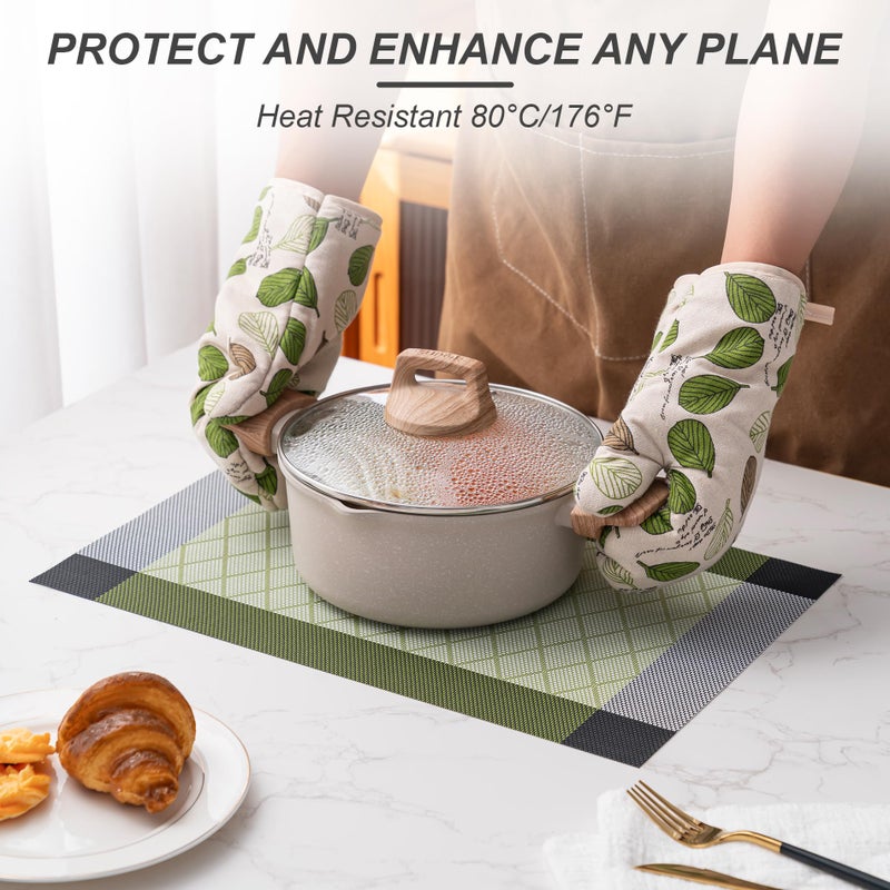 CADONO Placemats Set of 4 Washable Indoor/Outdoor Vinyl Place Mats for Dining Table Durable Non-Slip Heat Resistant PVC Weave Table Matsï¼ˆRhombus-Greenï¼‰ - Image 4