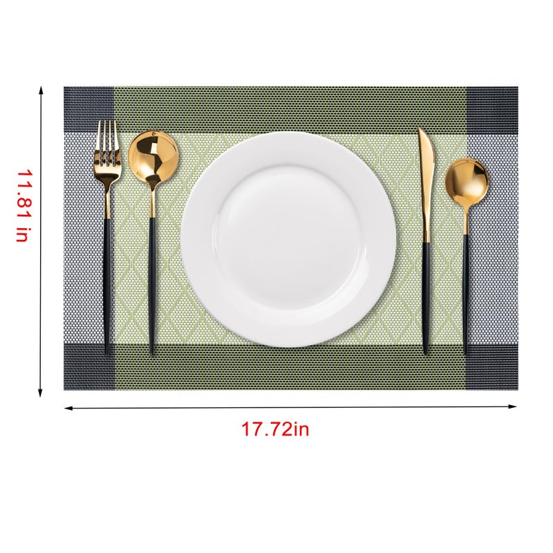 CADONO Placemats Set of 4 Washable Indoor/Outdoor Vinyl Place Mats for Dining Table Durable Non-Slip Heat Resistant PVC Weave Table Matsï¼ˆRhombus-Greenï¼‰ - Image 2