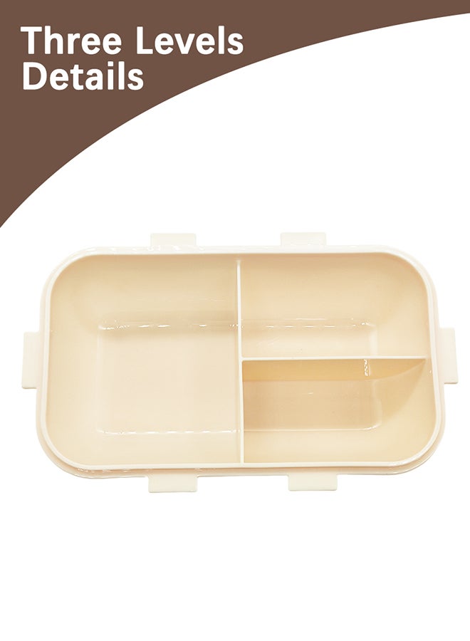 Noon East 3 Compartment lunch box, 840 ml, 1 Small container and 1 Fork Heavy Plastic, BPA Free Food Grade, for School Kids, College and Outdoor - Beige and Brown - Image 4
