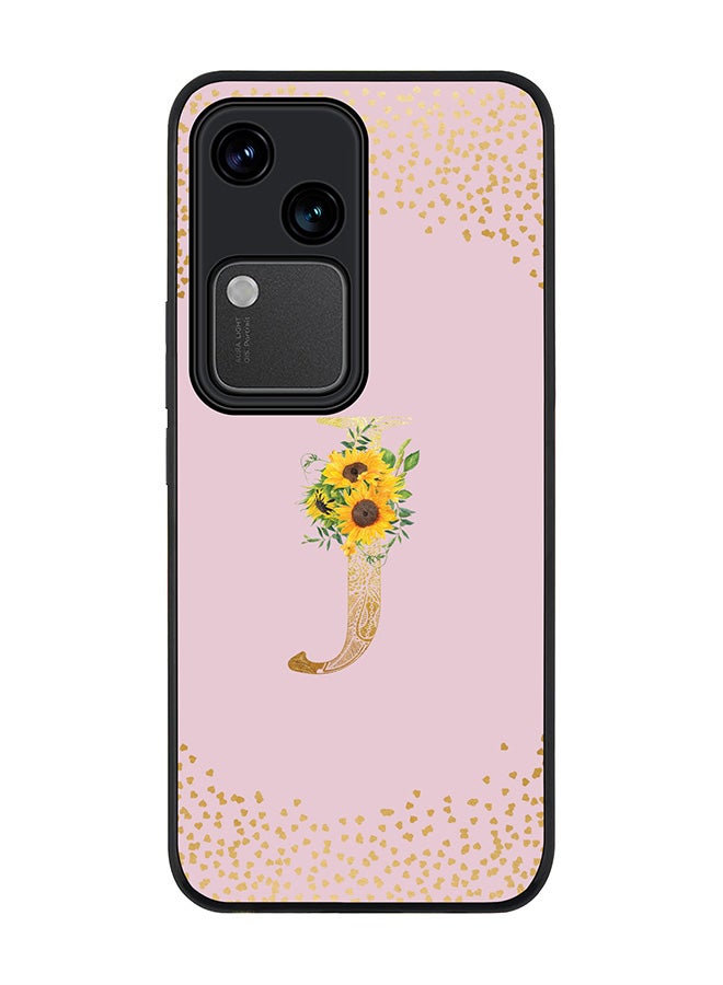 Stylizedd Rugged Black edge case for Vivo V30 5G, Flexible Cover -  Custom Monogram Initial Letter Mandala Floral Pattern Alphabet - J  (Pink ) - Image 1