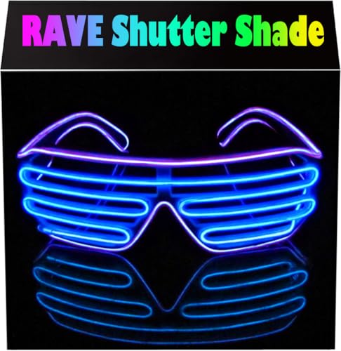 PINFOX Shutter EL Wire Neon Rave Glasses Flashing LED Sunglasses Light Up Costumes For 80s EDM Party RB03 Purple Blue - Image 1