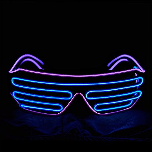 PINFOX Shutter EL Wire Neon Rave Glasses Flashing LED Sunglasses Light Up Costumes For 80s EDM Party RB03 Purple Blue - Image 5