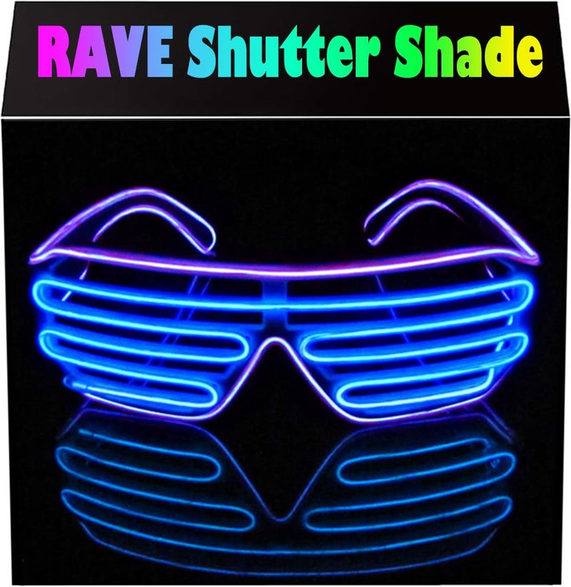 PINFOX Shutter EL Wire Neon Rave Glasses Flashing LED Sunglasses Light Up Costumes For 80s EDM Party RB03 Purple Blue - Image 4