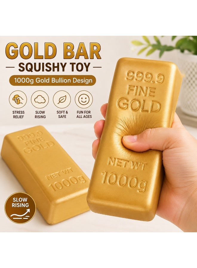 JOLLITY LLC Gold Bar Squishy Toy – 1000g Gold Bullion Design – Slow Rising Stress Relief Squishy for Kids & Adults - Image 1