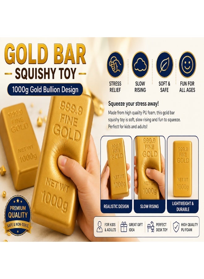 JOLLITY LLC Gold Bar Squishy Toy – 1000g Gold Bullion Design – Slow Rising Stress Relief Squishy for Kids & Adults - Image 2