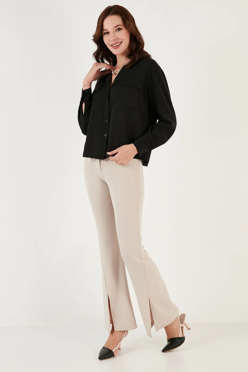 Lela V-Neck Double Pocket Regular Fit Woven Shirt Women's Shirt 611GO00016