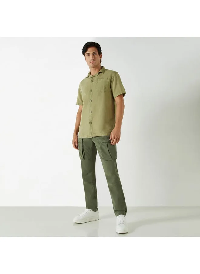 Ecko Unltd. Ecko Unltd Solid Camp Collar Linen Blend Shirt with Short Sleeves