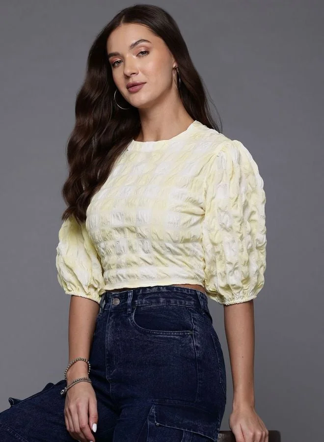 Freehand  Women Regular Fit Textured Round Neck Short Sleeve Regular Top  | Best Price UAE
