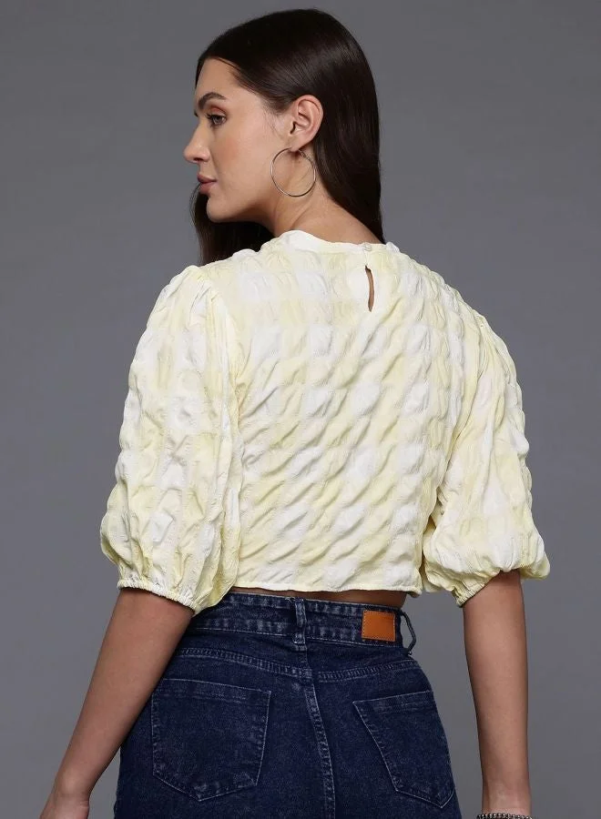 Freehand  Women Regular Fit Textured Round Neck Short Sleeve Regular Top  | Best Price UAE