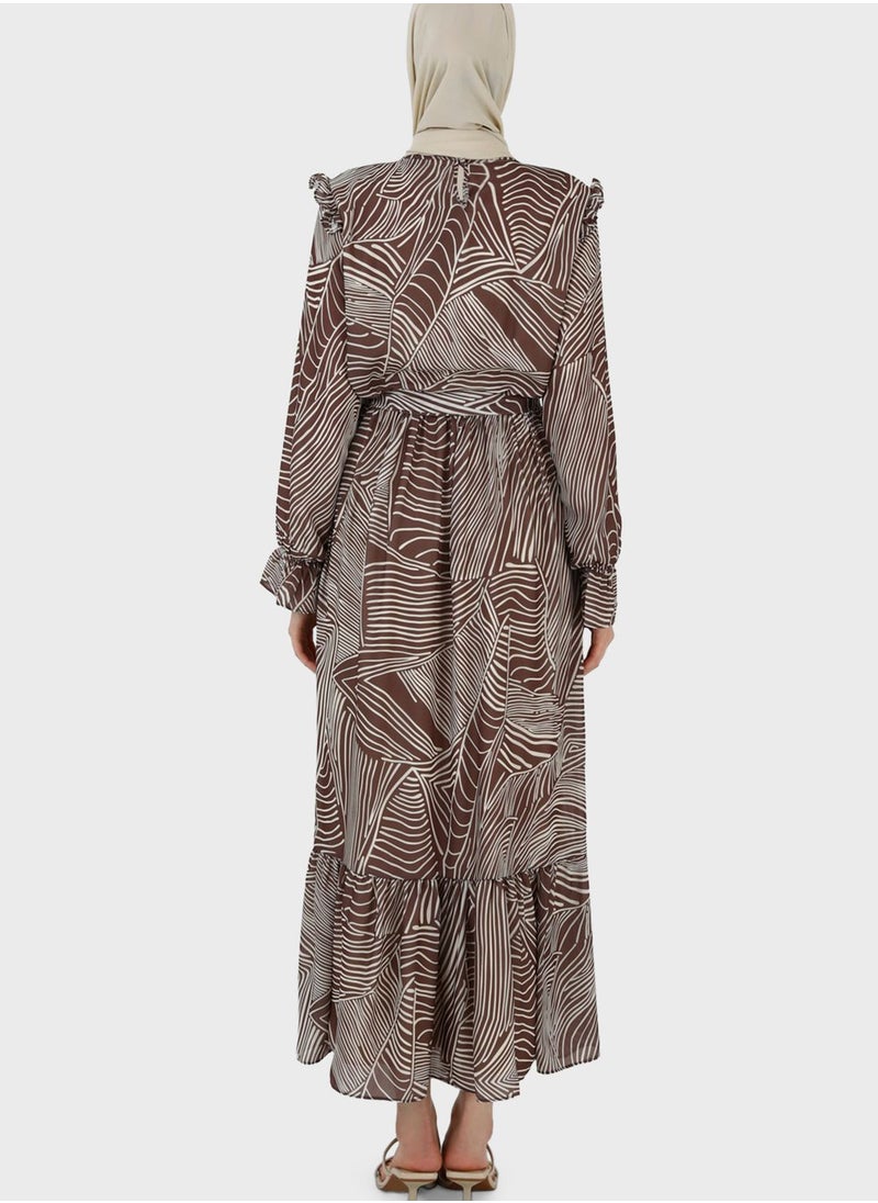 Refka by modanisa - Puff Sleeve Printed Dress - Image 1