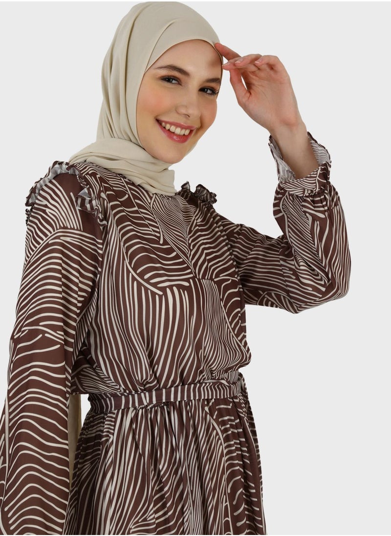 Refka by modanisa - Puff Sleeve Printed Dress - Image 1