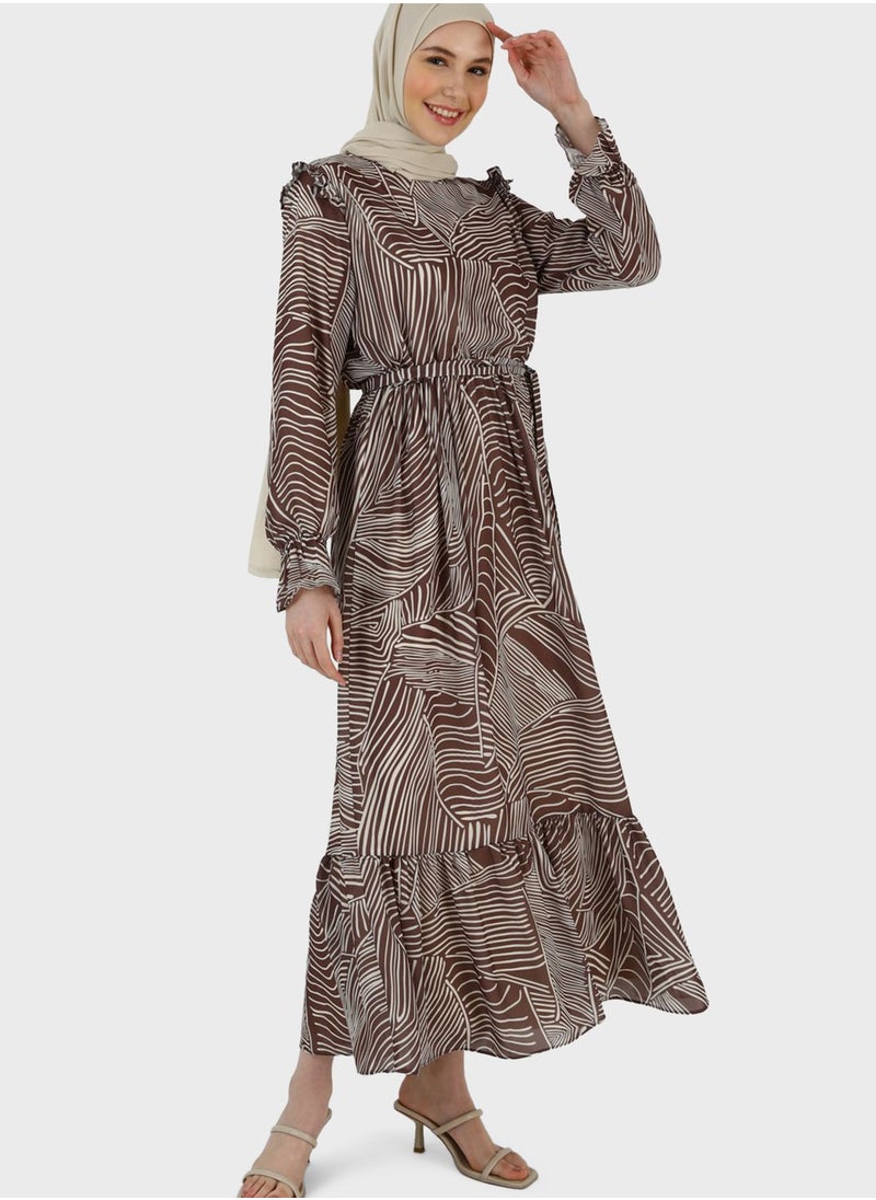 Refka by modanisa - Puff Sleeve Printed Dress - Image 1