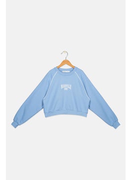 Bershka Kids Girl Graphic Sweatshirt, Light Blue  - Image 1