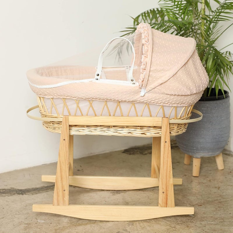 Moses Basket Baby Bed Beige with Side Wooden Rocking Stand - Image 5
