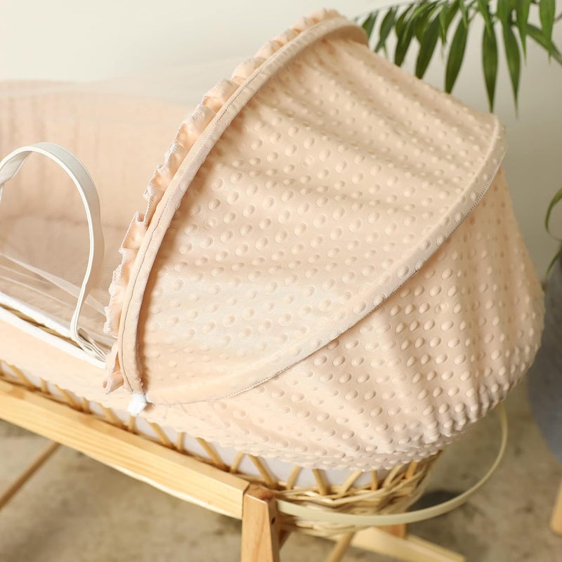 Moses Basket Baby Bed Beige with Side Wooden Rocking Stand - Image 3