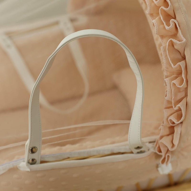 Moses Basket Baby Bed Beige with Side Wooden Rocking Stand - Image 2
