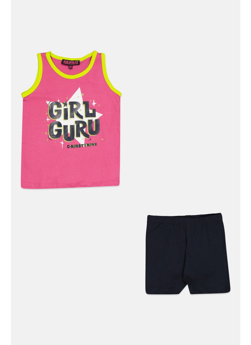 Guru 99 Toddlers Girl 2 Pieces Graphic Print Sleeveless Top And Bottom Set, Multicolor  - Image 1
