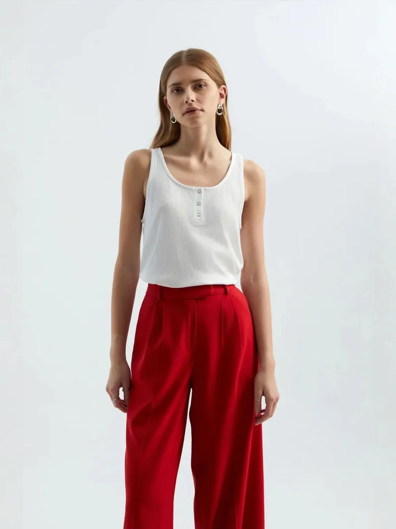 HICCUP Round Neck Buttoned Tank Top