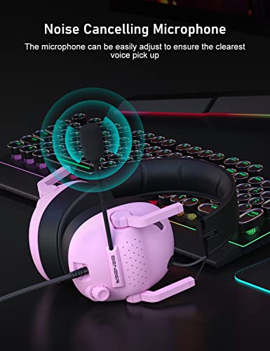 SENZER SG500 Surround Sound Pro Gaming Headset with Noise Cancelling Microphone - Soft Memory Foam Padding - Portable Foldable Headphones for PC, PS4, PS5, Xbox One, Switch - Pink - Image 5
