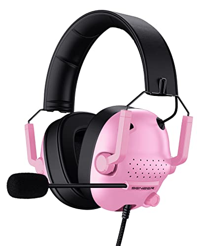 SENZER SG500 Surround Sound Pro Gaming Headset with Noise Cancelling Microphone - Soft Memory Foam Padding - Portable Foldable Headphones for PC, PS4, PS5, Xbox One, Switch - Pink - Image 1