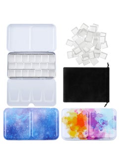 Zonon 53 Pieces Watercolor Paint Palette And Half Pans Set Watercolor Tin Box Metal Palette Paint Case With Lid Empty Watercolor Pans With Black Storage Ba (Starry Sky Color)  - Image 1