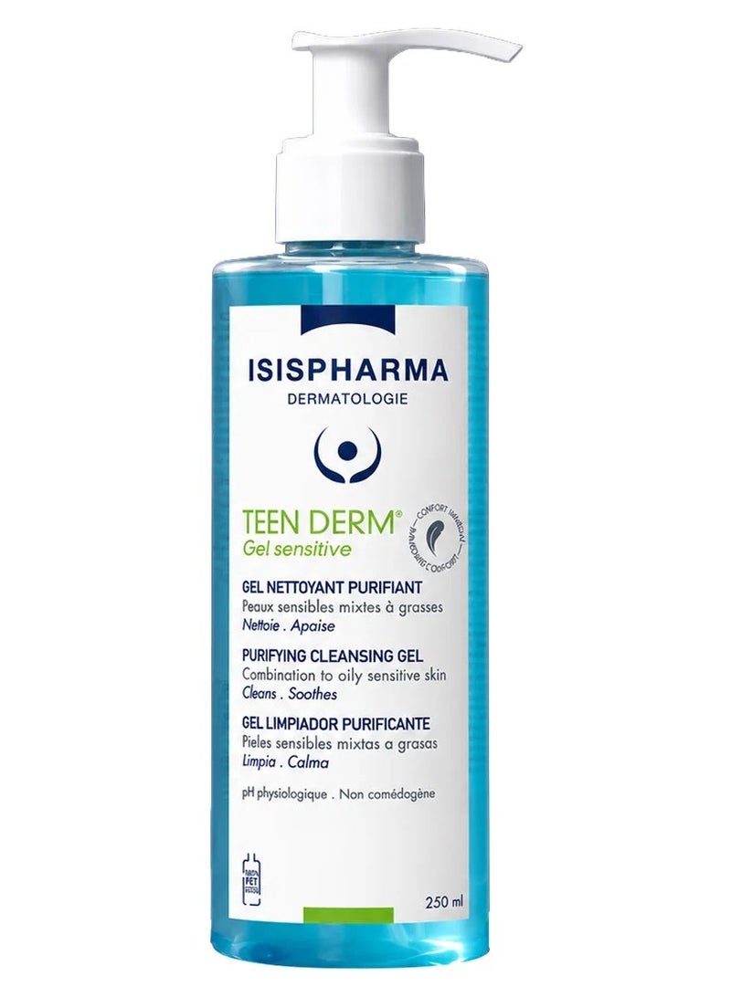 ISIS PHARMA ISISPHARMA Teen Derm Gel Sensitive Purifying Cleansing Gel for Oily & Combination Sensitive Skin | Cleanses, Controls Excess Sebum & Soothes | Non-Comedogenic | 250ml - Image 1