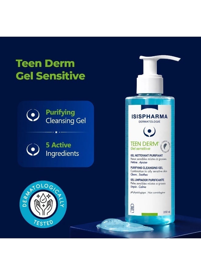 ISIS PHARMA ISISPHARMA Teen Derm Gel Sensitive Purifying Cleansing Gel for Oily & Combination Sensitive Skin | Cleanses, Controls Excess Sebum & Soothes | Non-Comedogenic | 250ml - Image 4