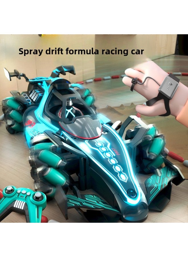 Loquat Formula F1 Remote Control Stunt Racing Four-wheel Drive Light Spray Gesture Induction Stunt Drift Toy Car-Color: Spray Formula Drift Racing - Green (handle + Watch)-Scale: - Image 2