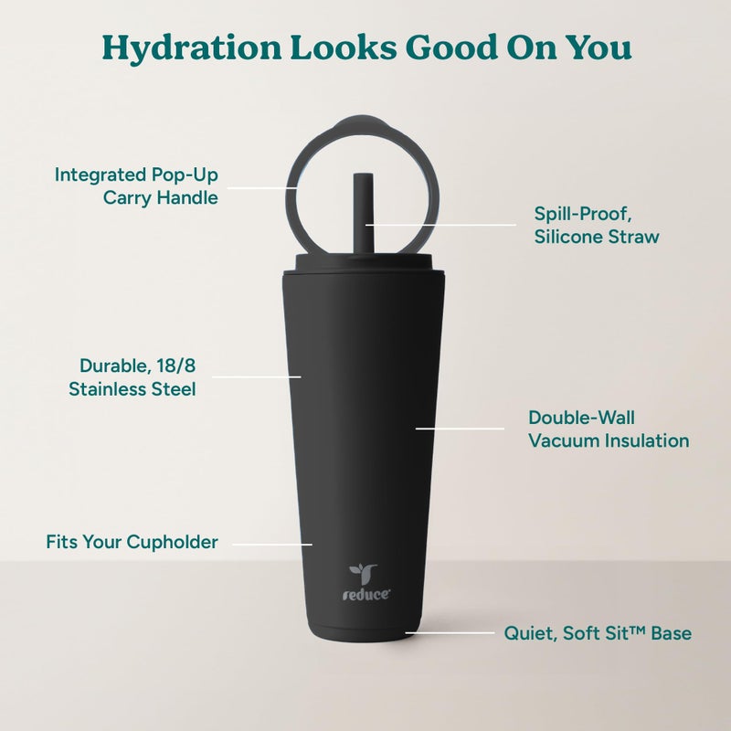 REDUCE Halo 32 oz Stainless Steel Vacuum Insulated Tumbler - Spill Proof Travel Mug with Flip Handle Lid - Keeps Drinks Cold for 32 Hrs - Dishwasher Safe - Cupholder Friendly - Phantom - Image 4