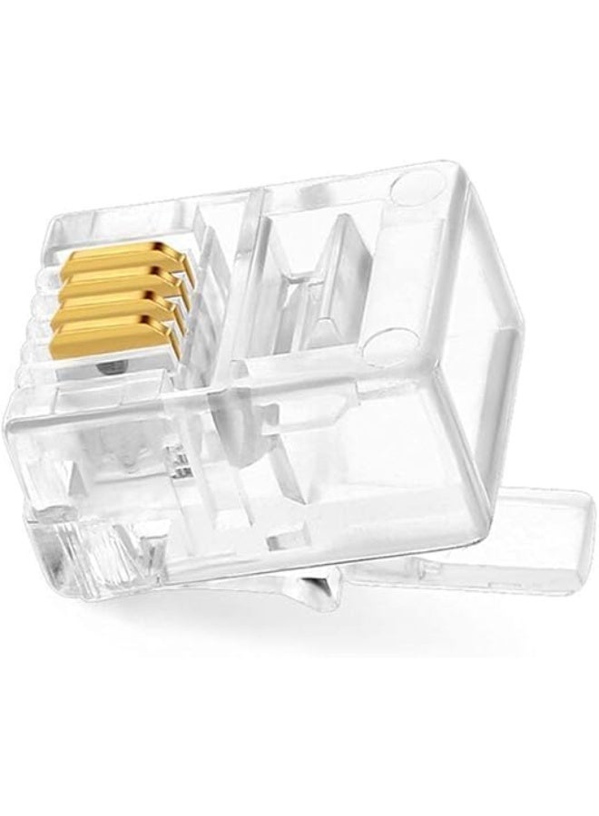 5 Pcs RJ11 Plug, Transparent Modular Phone Jack Adapter, For Telephone Flat Cord Cable, Clear Plastic