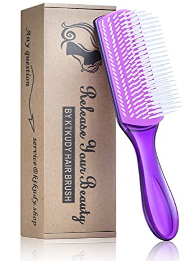 KTKUDY Styling Brush 9 Row For Defining Curls Hair Brush For Separating, Shaping Curls - Blow-Drying, Styling & Finishing Detangling Brush For Thick, Wavy, Curly Or Coily Hair (Purple) - Image 1