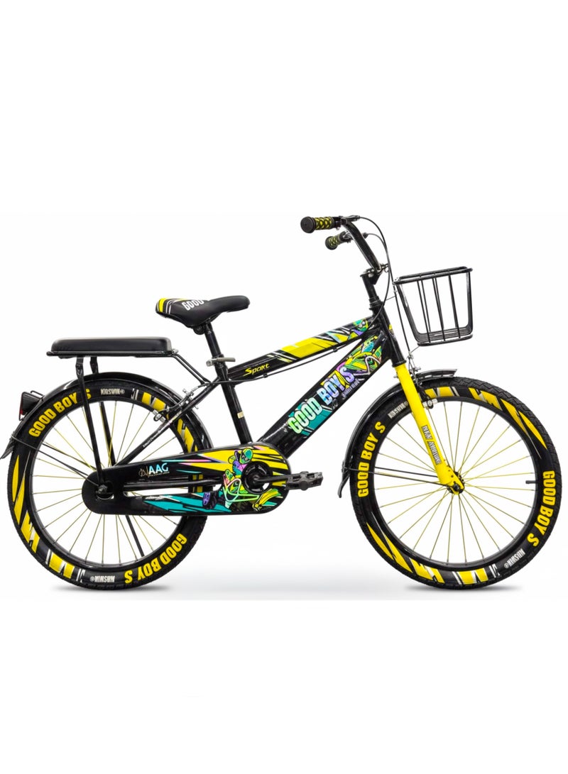 GoodBoy Kids 20 Inch Bicycle – Front Basket, Rear Padded Seat, Chain Guard, Light-Up Training Wheels & Adjustable Quick-Release Seat – For Ages 6–10 Years - Image 1