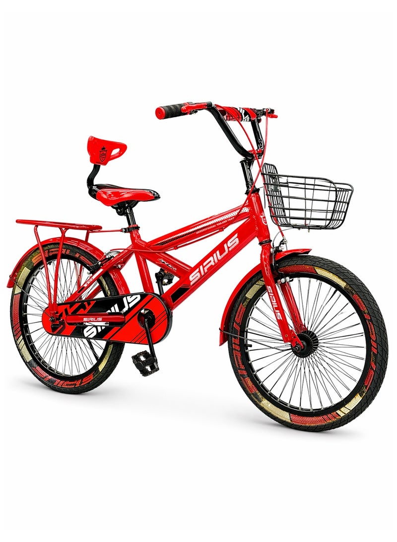 SIRUS Kids Bike 20 Inch, Durable Square Frame with Front Basket and Kickstand Chair, Ages 6-10 Years - Image 1